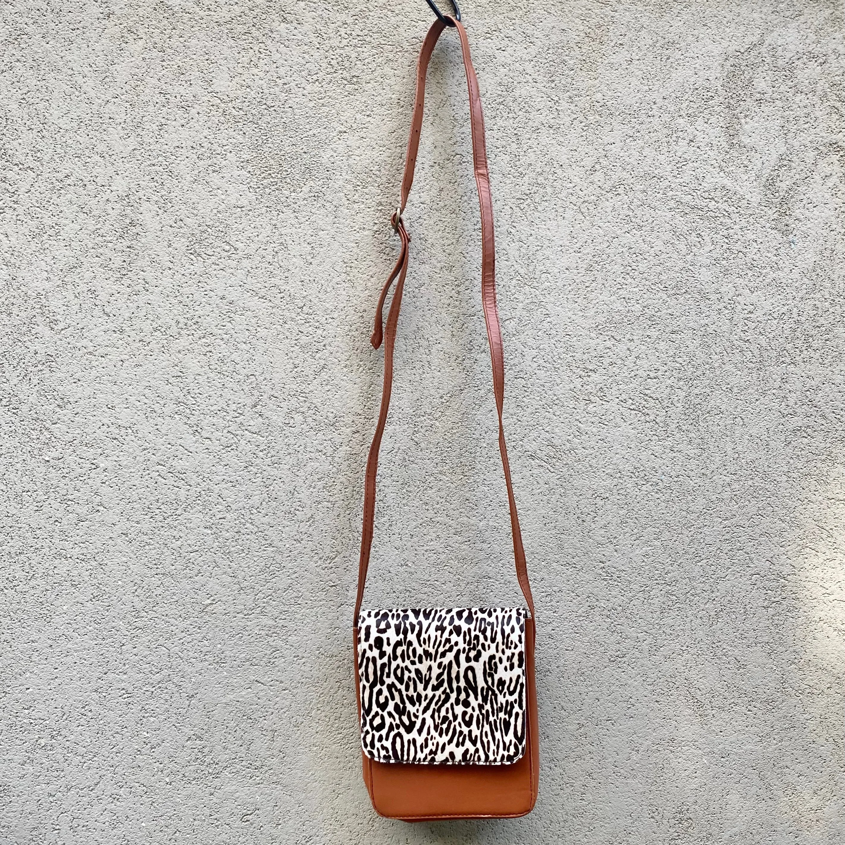 Carolina Cowhide and Leather Crossbody Bag - Leopard, Dark Tan