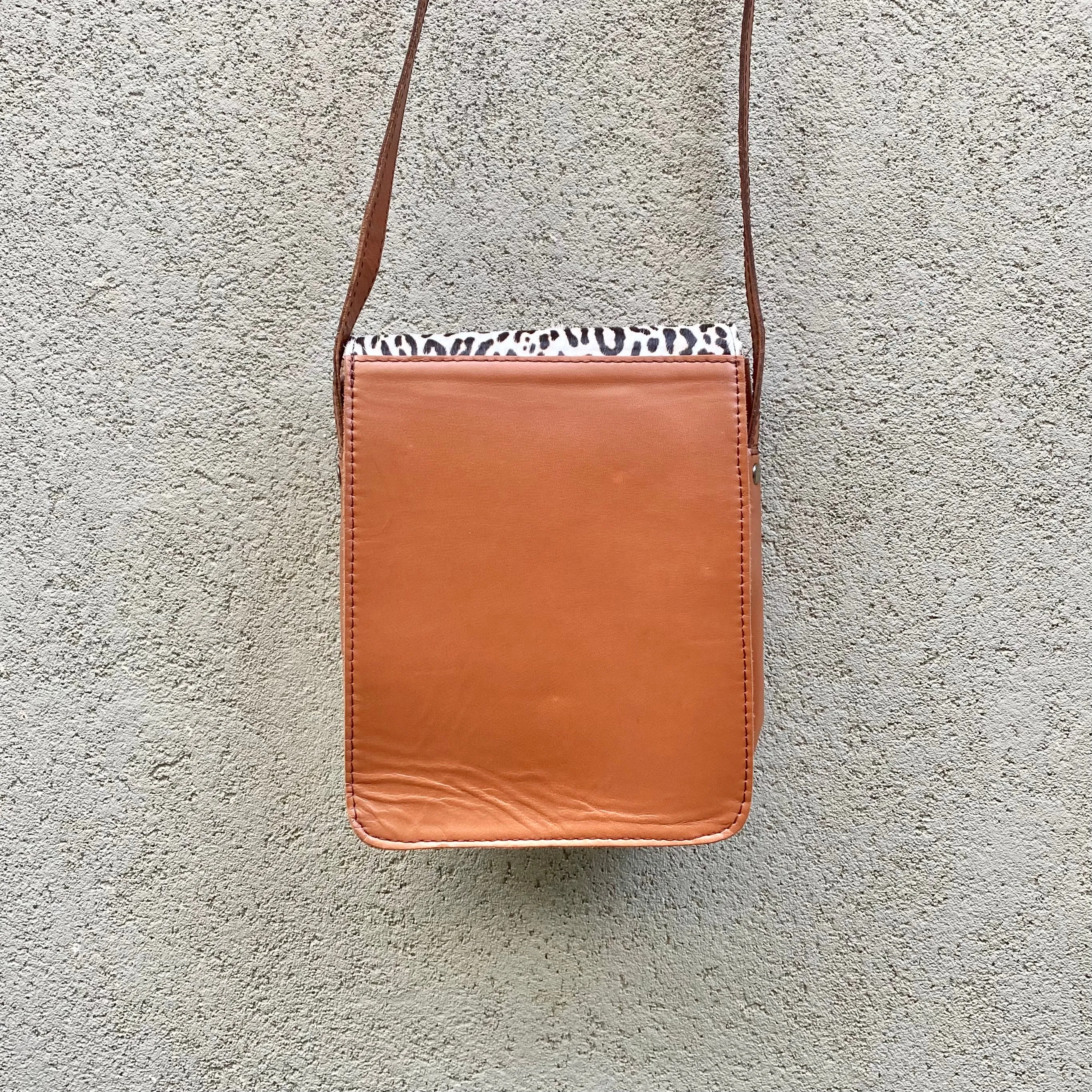 Carolina Cowhide and Leather Crossbody Bag - Leopard, Dark Tan