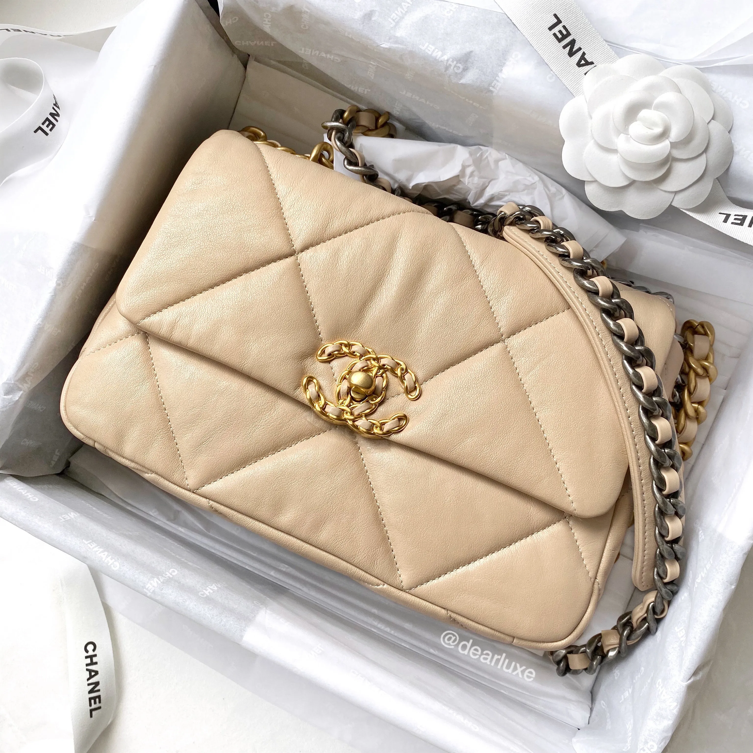 CHANEL 19 Small Flap Bag in Light Beige Lambskin