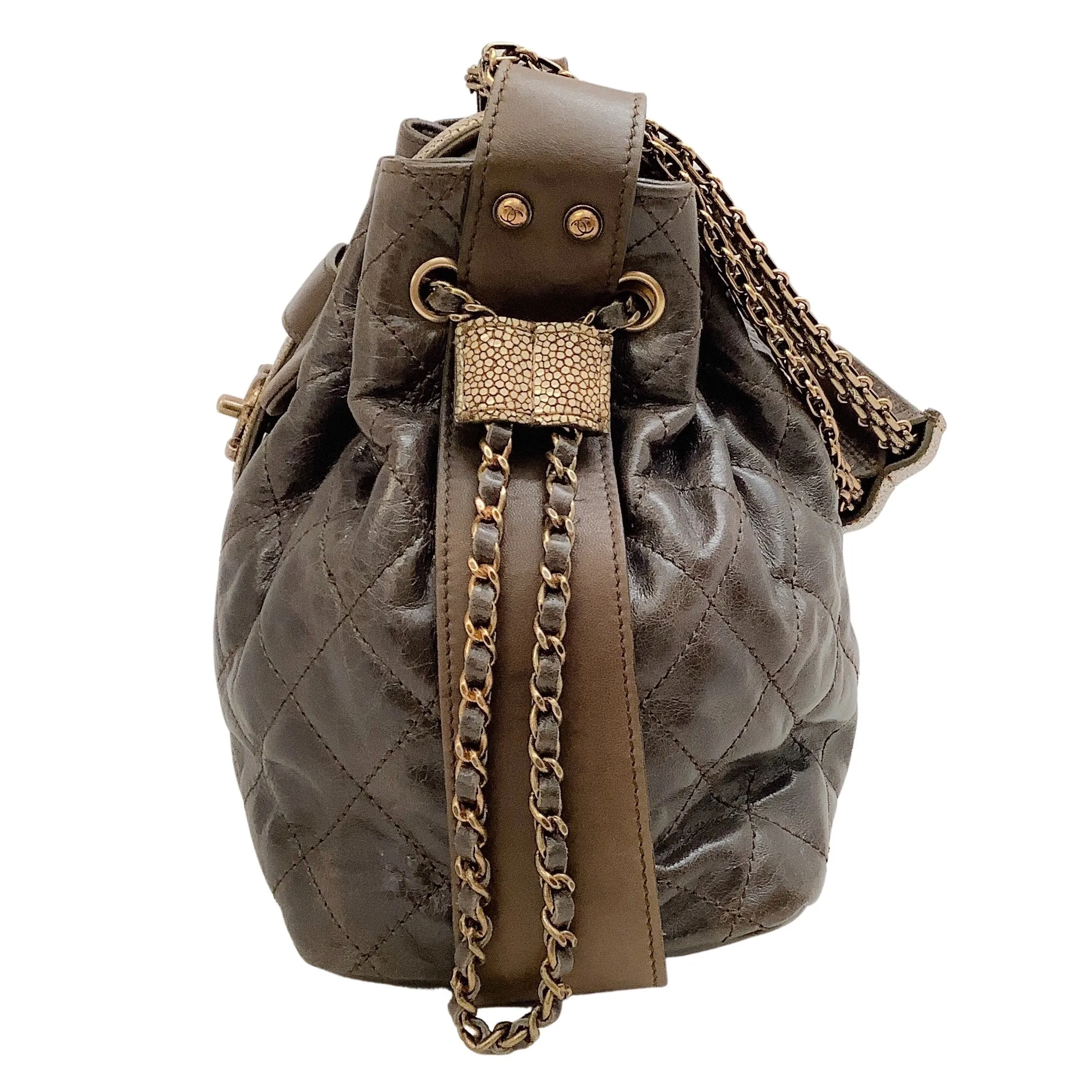 Chanel 2012 Brown Leather Quilted Bindi Shoulder Bag with Stingray Flap