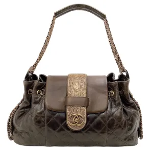 Chanel 2012 Brown Leather Quilted Bindi Shoulder Bag with Stingray Flap