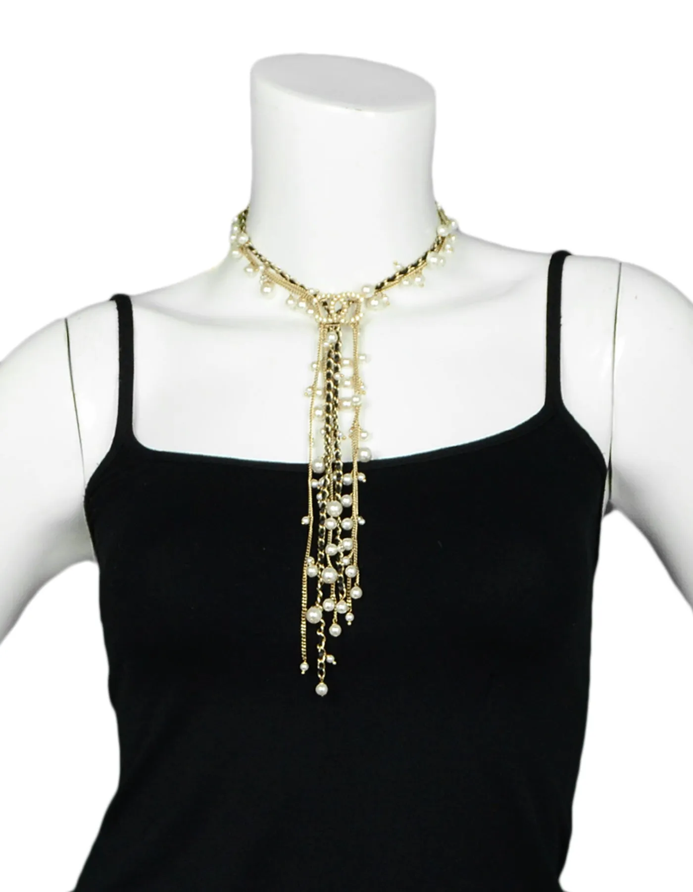 Chanel 2018 Goldtone Multistrand Faul Pearl CC Y Necklace