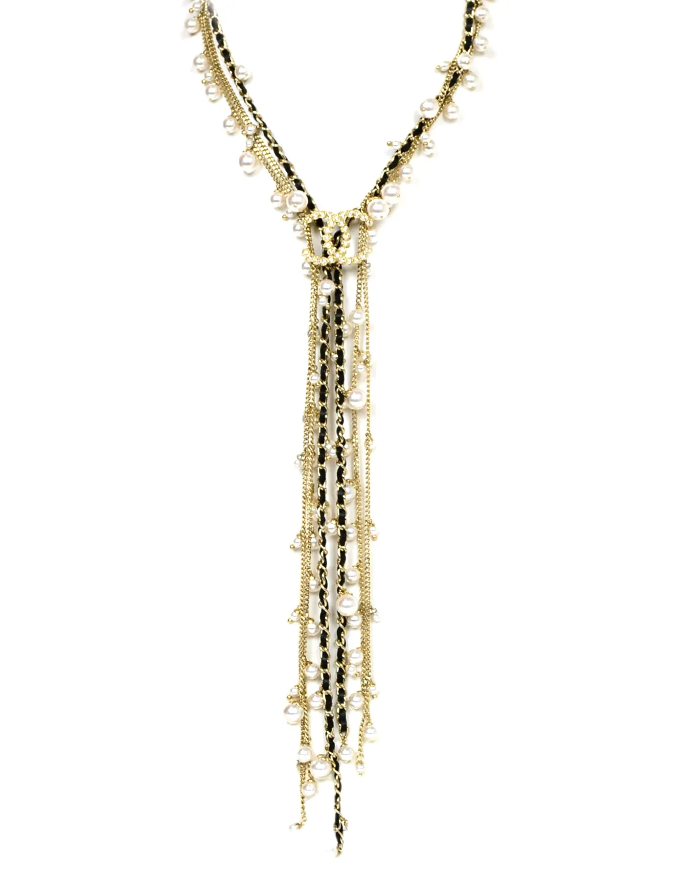 Chanel 2018 Goldtone Multistrand Faul Pearl CC Y Necklace