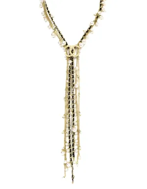 Chanel 2018 Goldtone Multistrand Faul Pearl CC Y Necklace