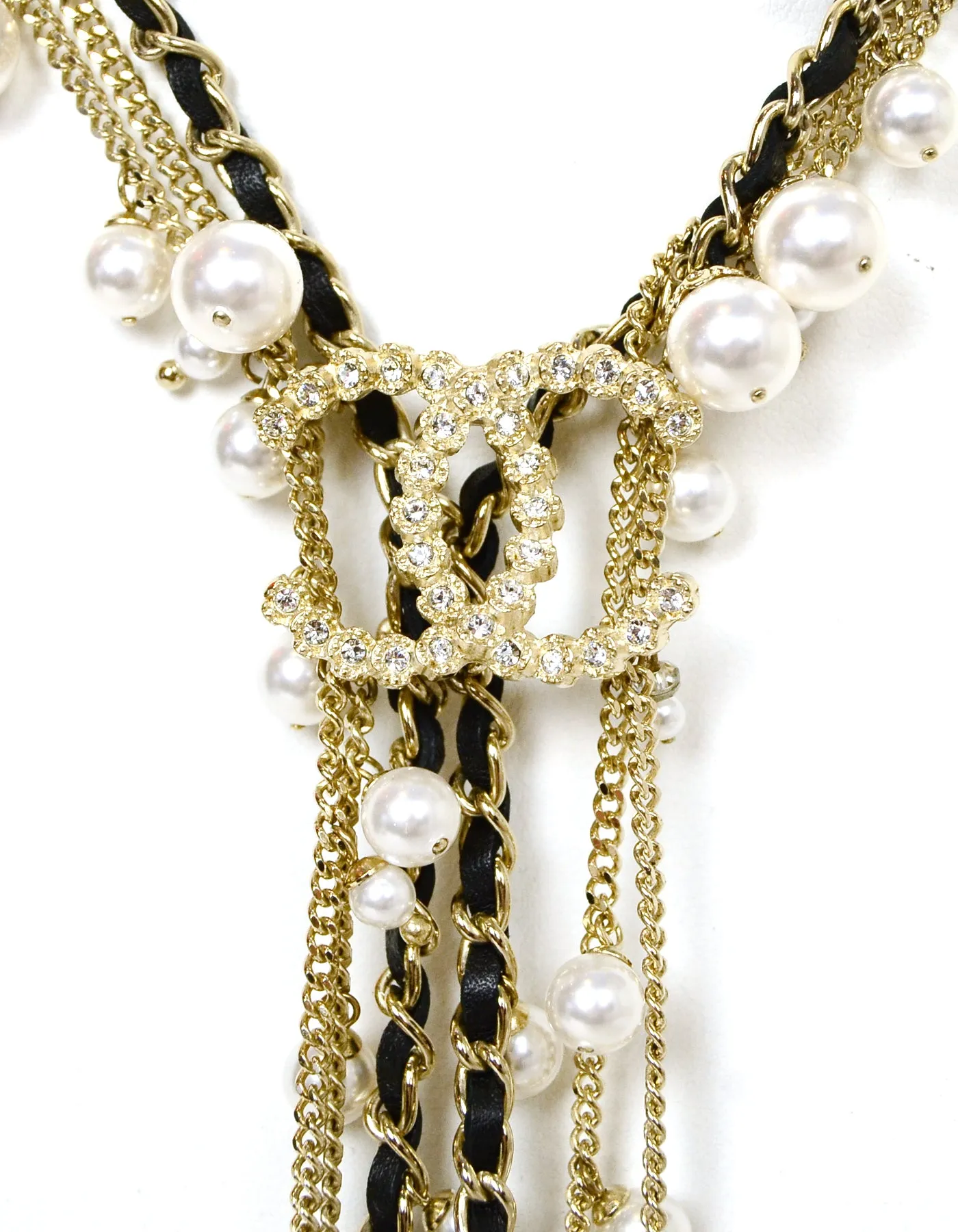 Chanel 2018 Goldtone Multistrand Faul Pearl CC Y Necklace