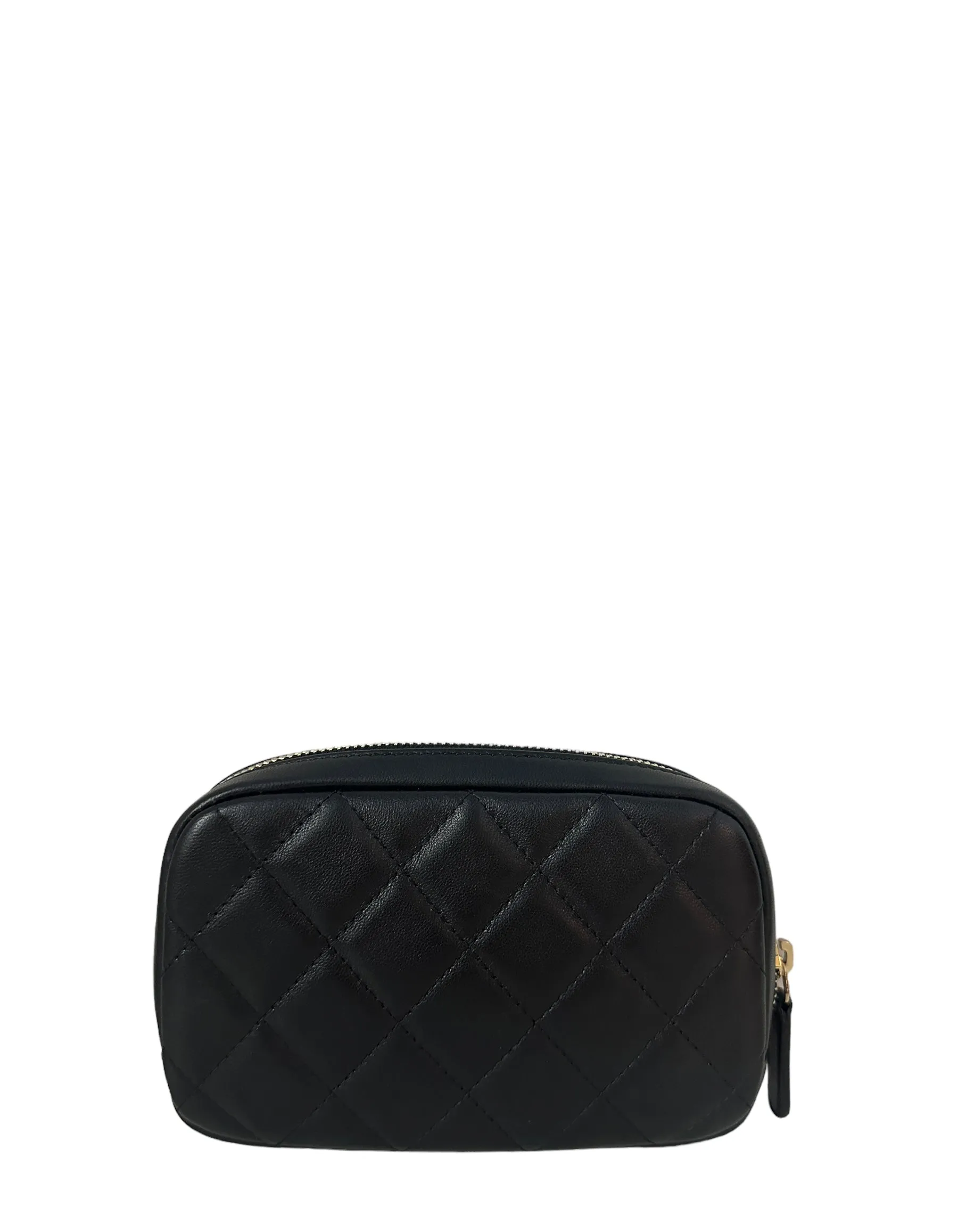 Chanel Black Lambskin Leather Quilted O-Case Pouch