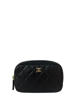 Chanel Black Lambskin Leather Quilted O-Case Pouch