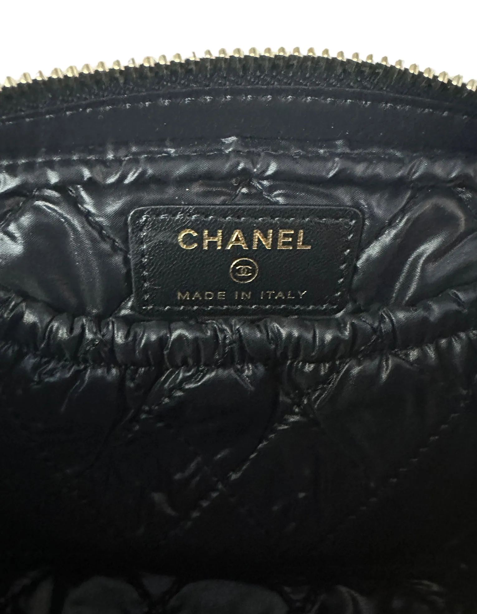 Chanel Black Lambskin Leather Quilted O-Case Pouch