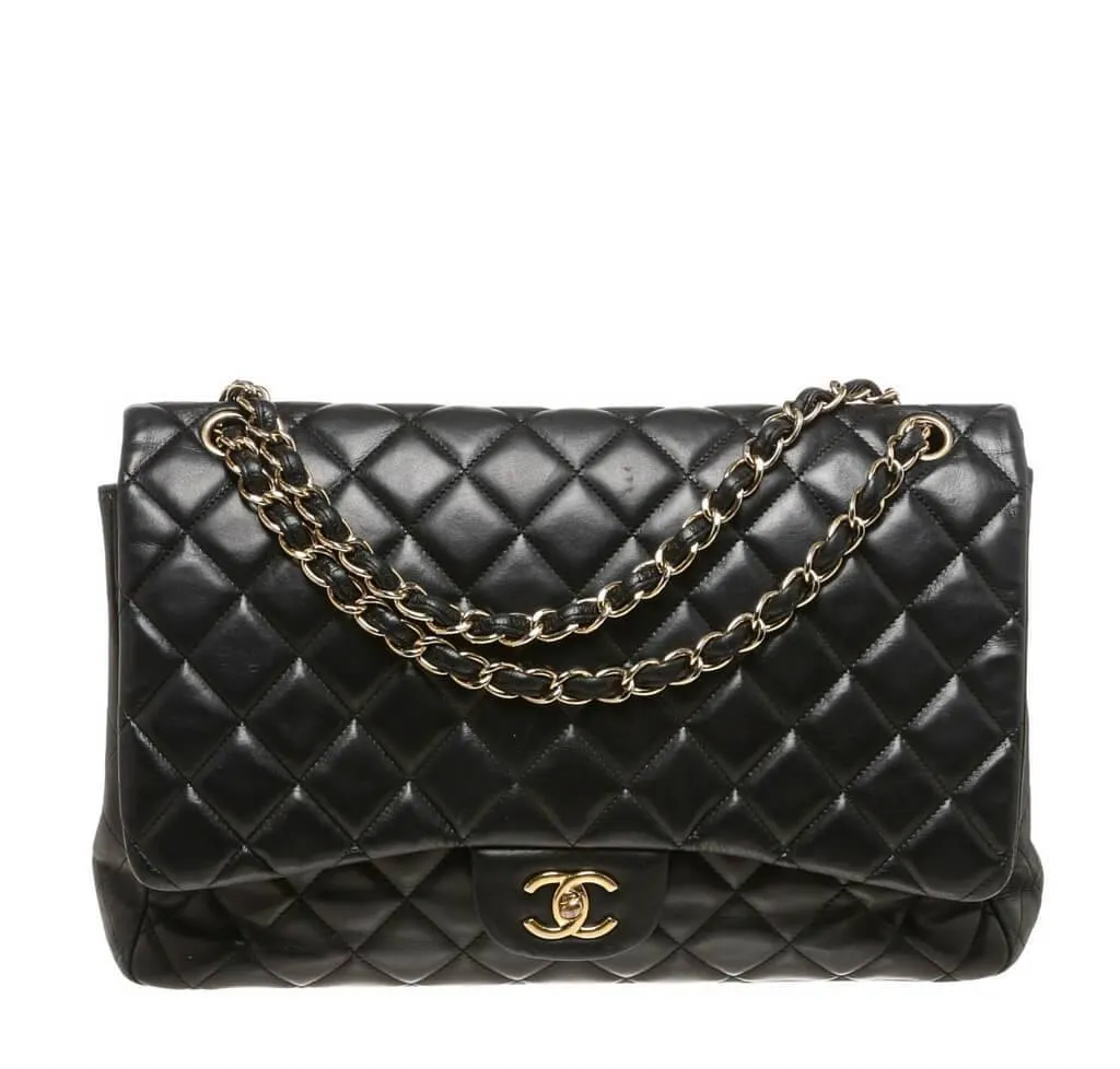 Chanel Maxi Shoulder Flap Bag Black Lambskin
