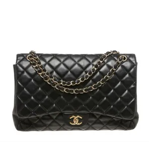 Chanel Maxi Shoulder Flap Bag Black Lambskin