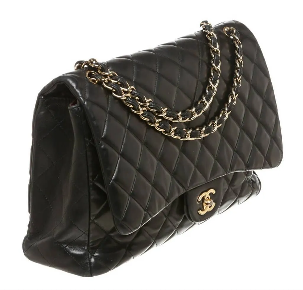 Chanel Maxi Shoulder Flap Bag Black Lambskin