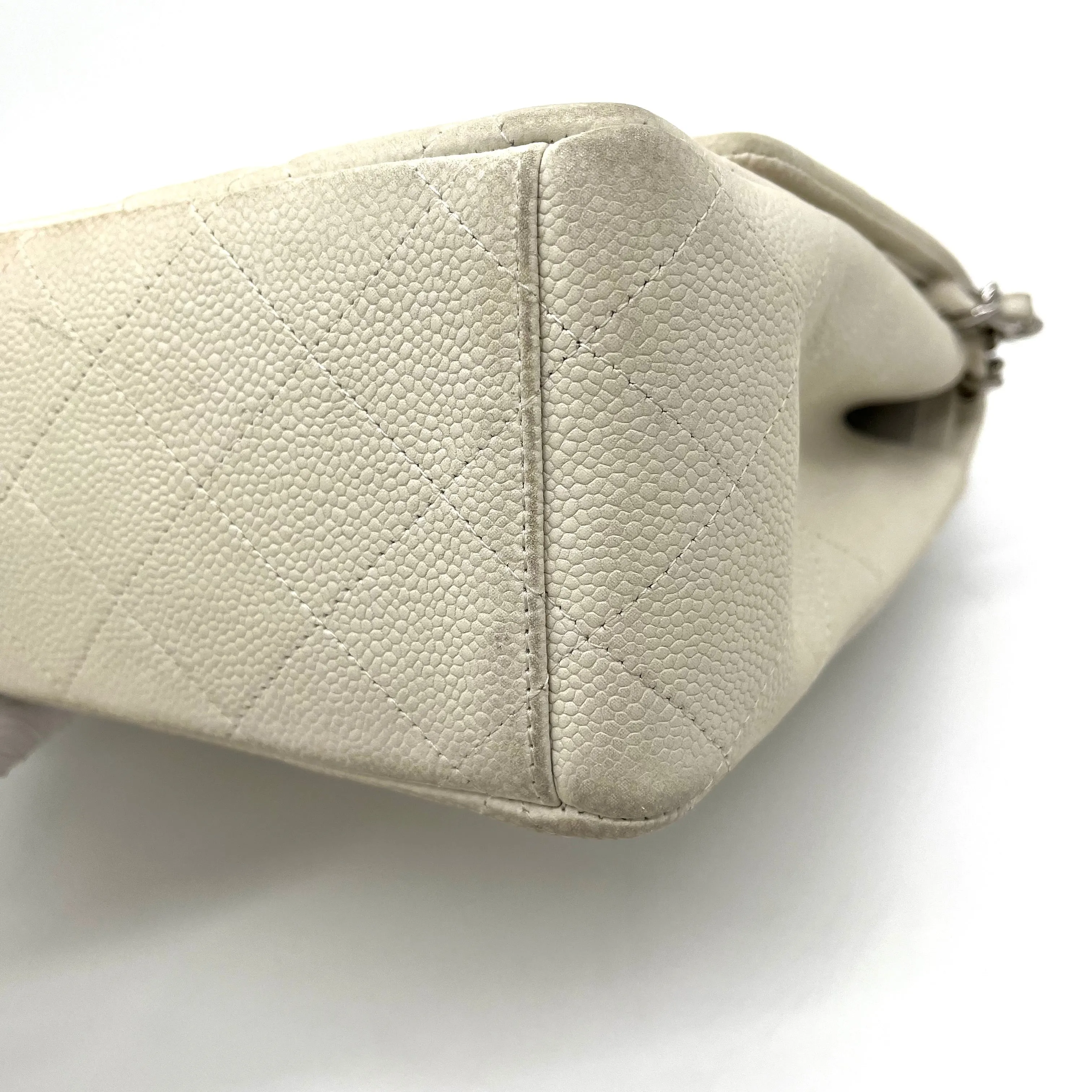 Chanel  Pearly Caviar Quilted Jumbo Double Flap Dark White 2013 (Countdown sale)