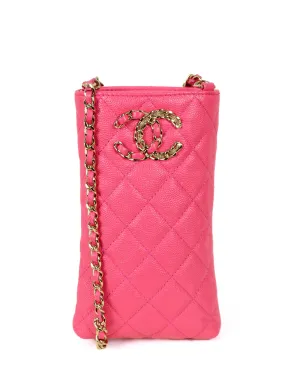 Chanel Pink Caviar Quilted CC Phone Holder Crossbody Bag