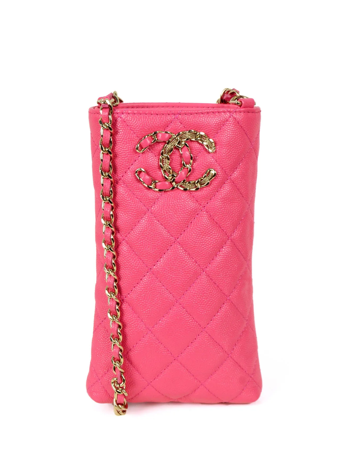 Chanel Pink Caviar Quilted CC Phone Holder Crossbody Bag