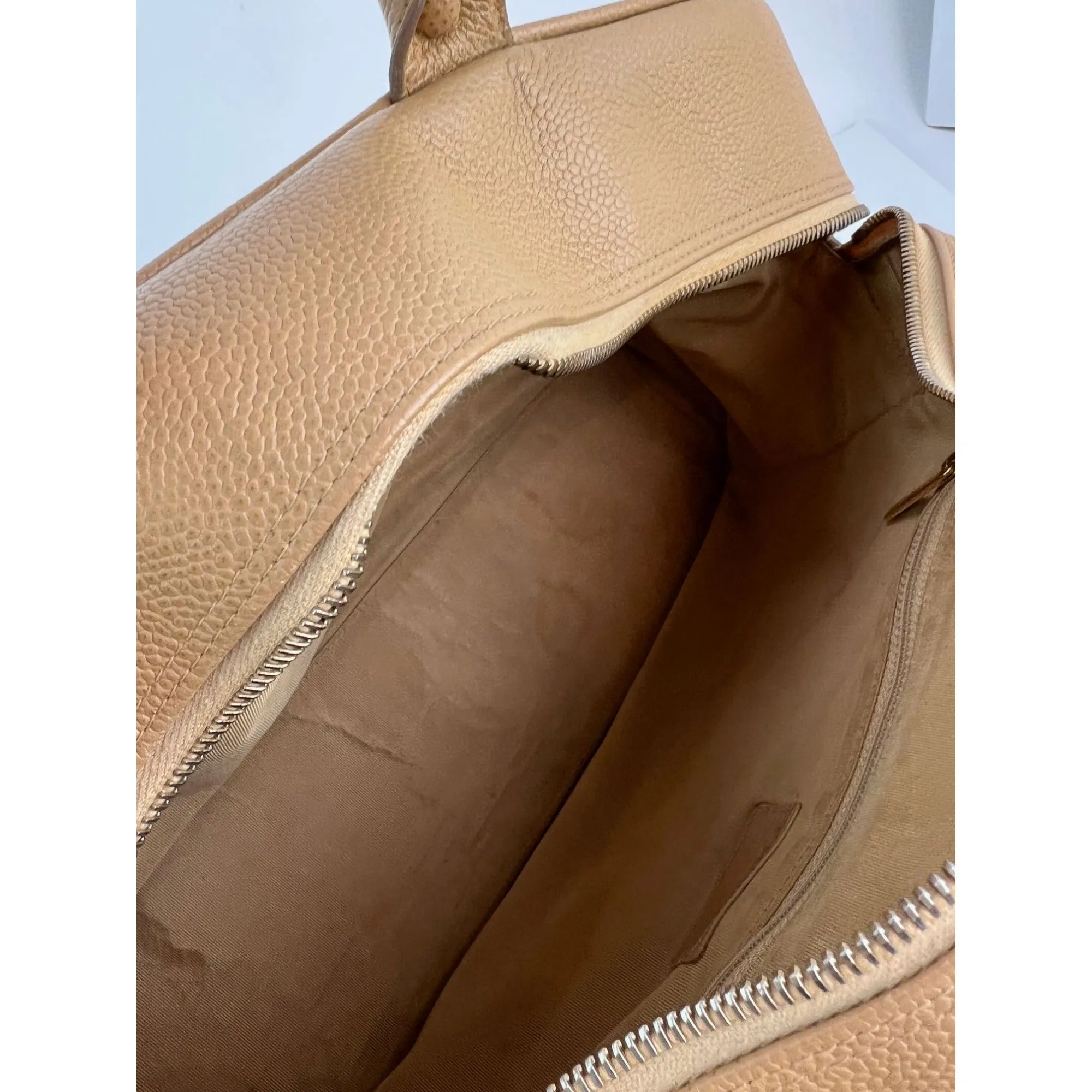 Chanel Quilted Caviar Vintage Large Beige Bowler Hand Bag