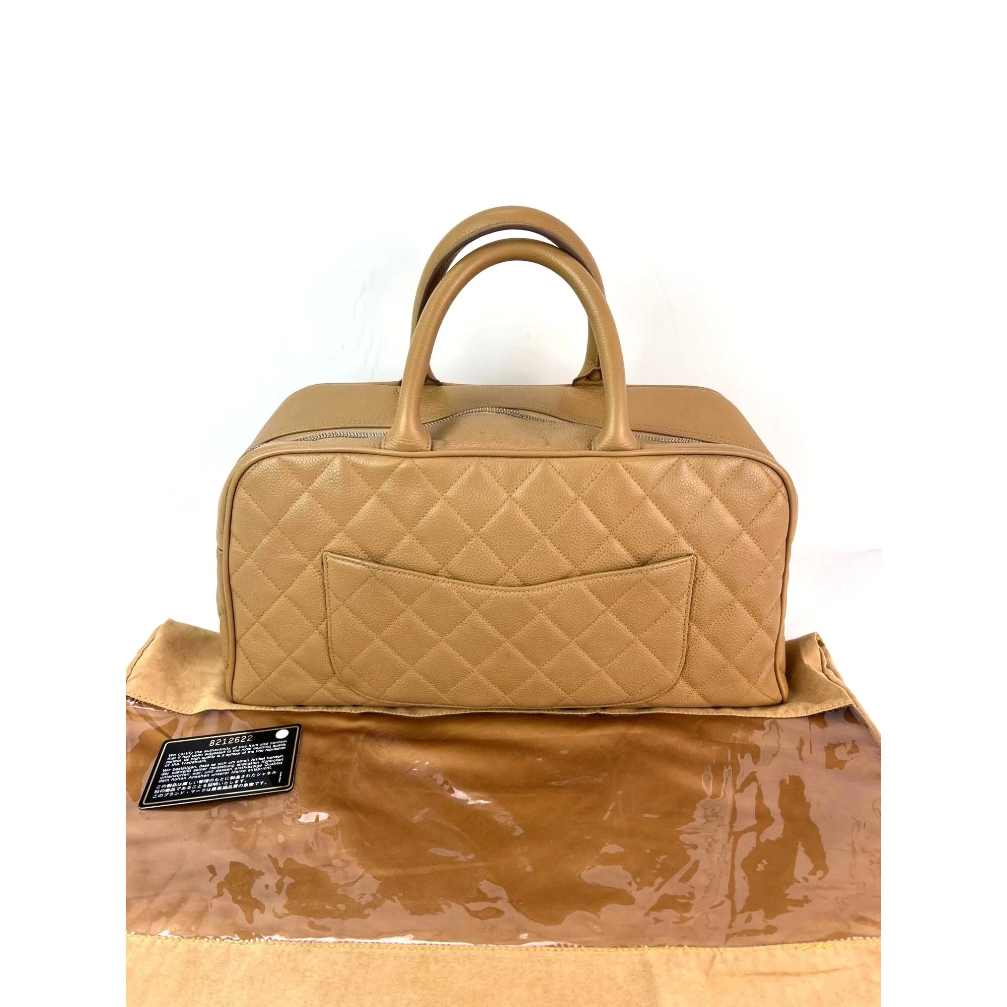 Chanel Quilted Caviar Vintage Large Beige Bowler Hand Bag