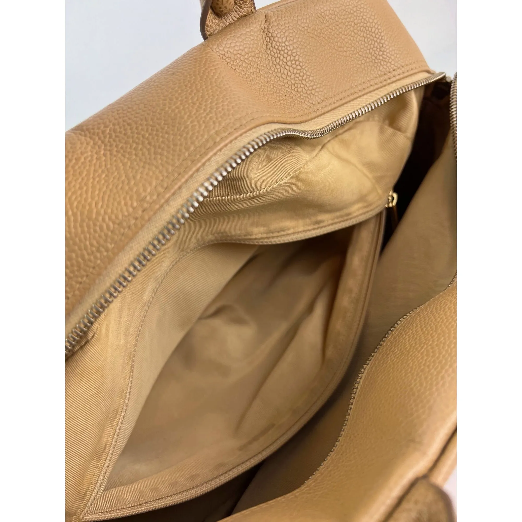 Chanel Quilted Caviar Vintage Large Beige Bowler Hand Bag