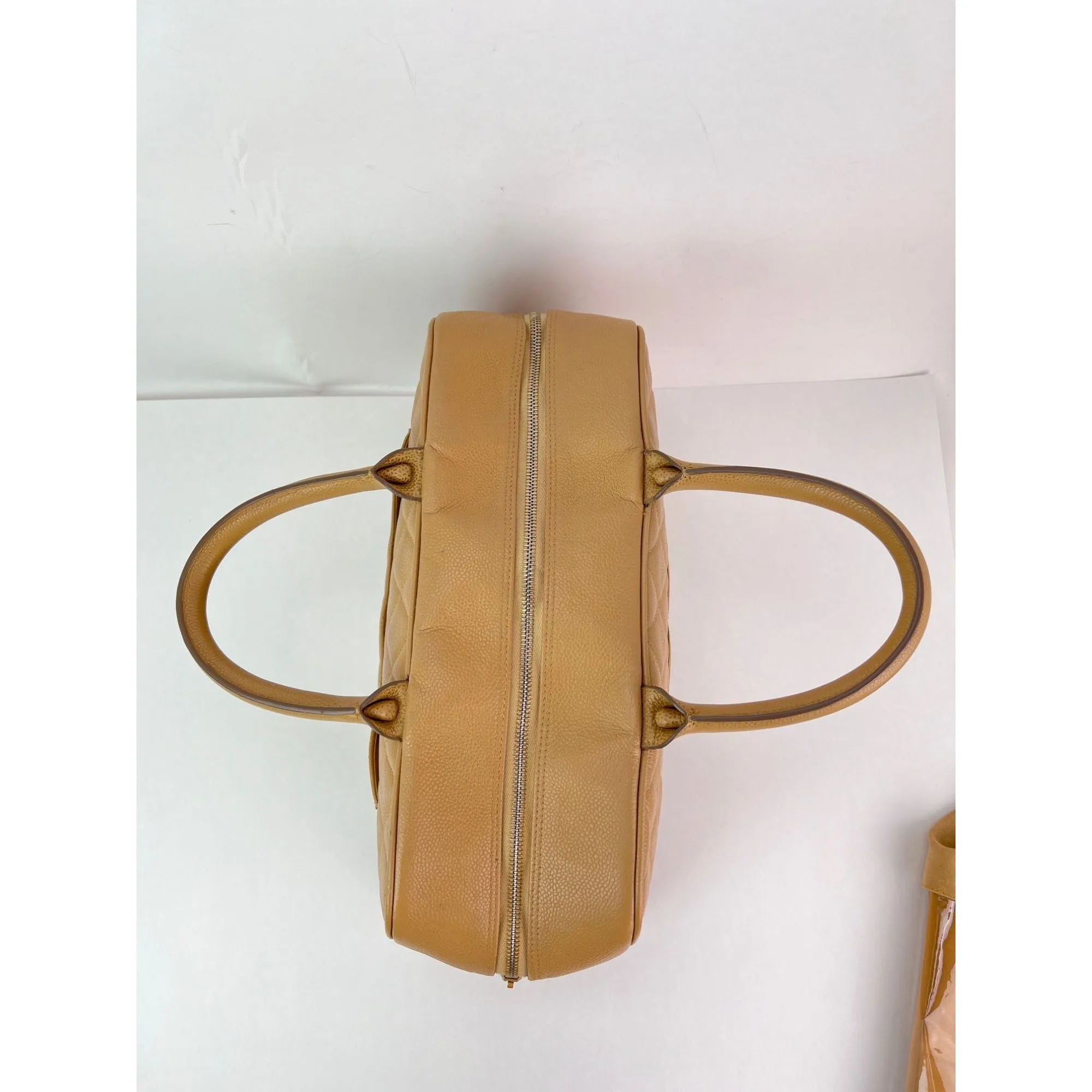 Chanel Quilted Caviar Vintage Large Beige Bowler Hand Bag