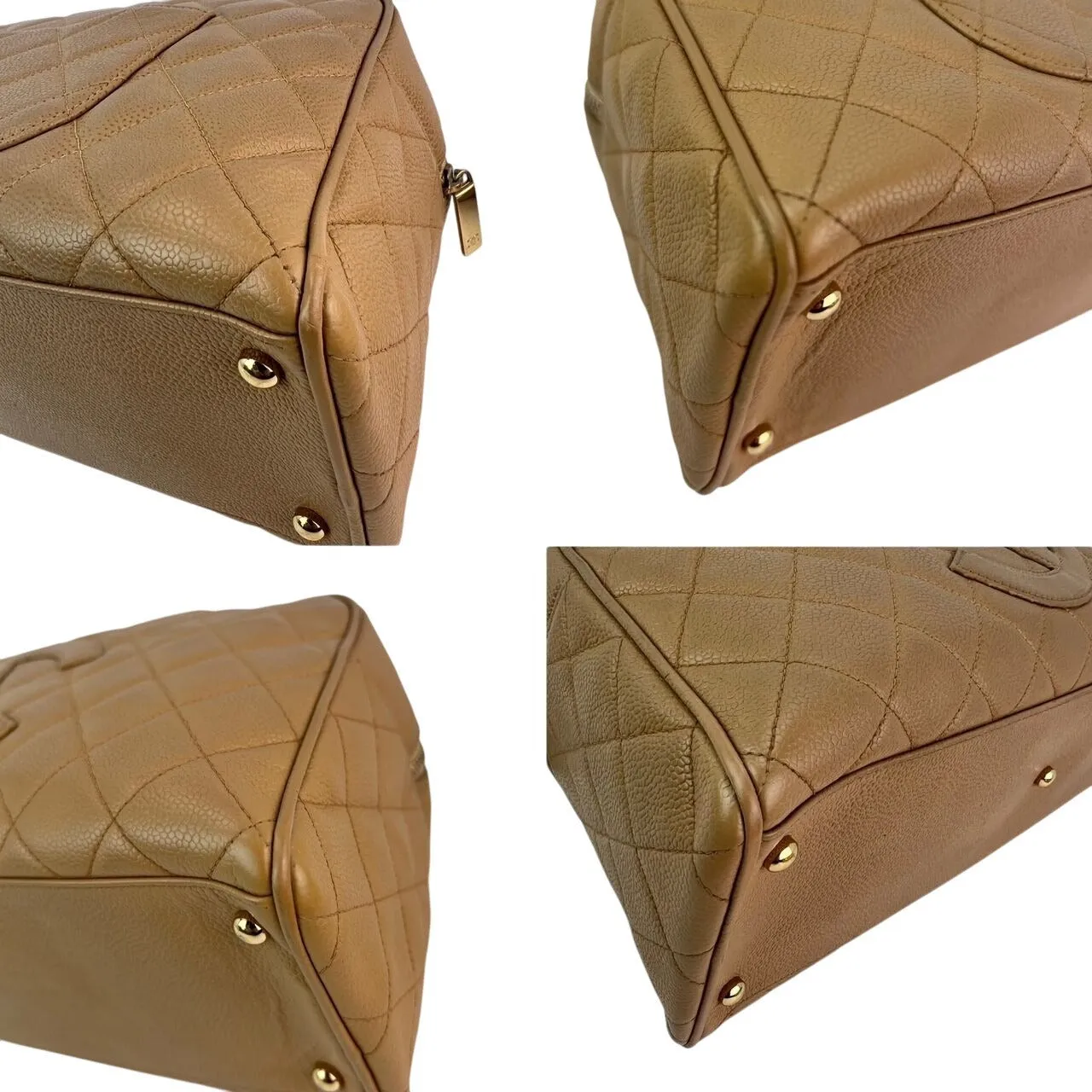 Chanel Quilted Caviar Vintage Large Beige Bowler Hand Bag
