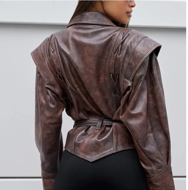 Chic Oversized Faux Leather Jacket with Retro American Vibes