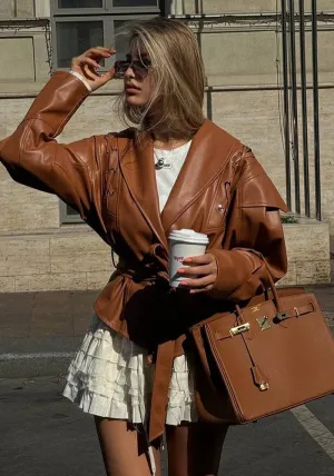 Chic Oversized Faux Leather Jacket with Retro American Vibes