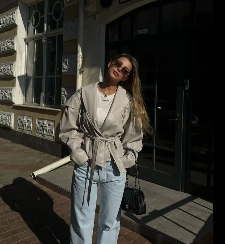 Chic Oversized Faux Leather Jacket with Retro American Vibes