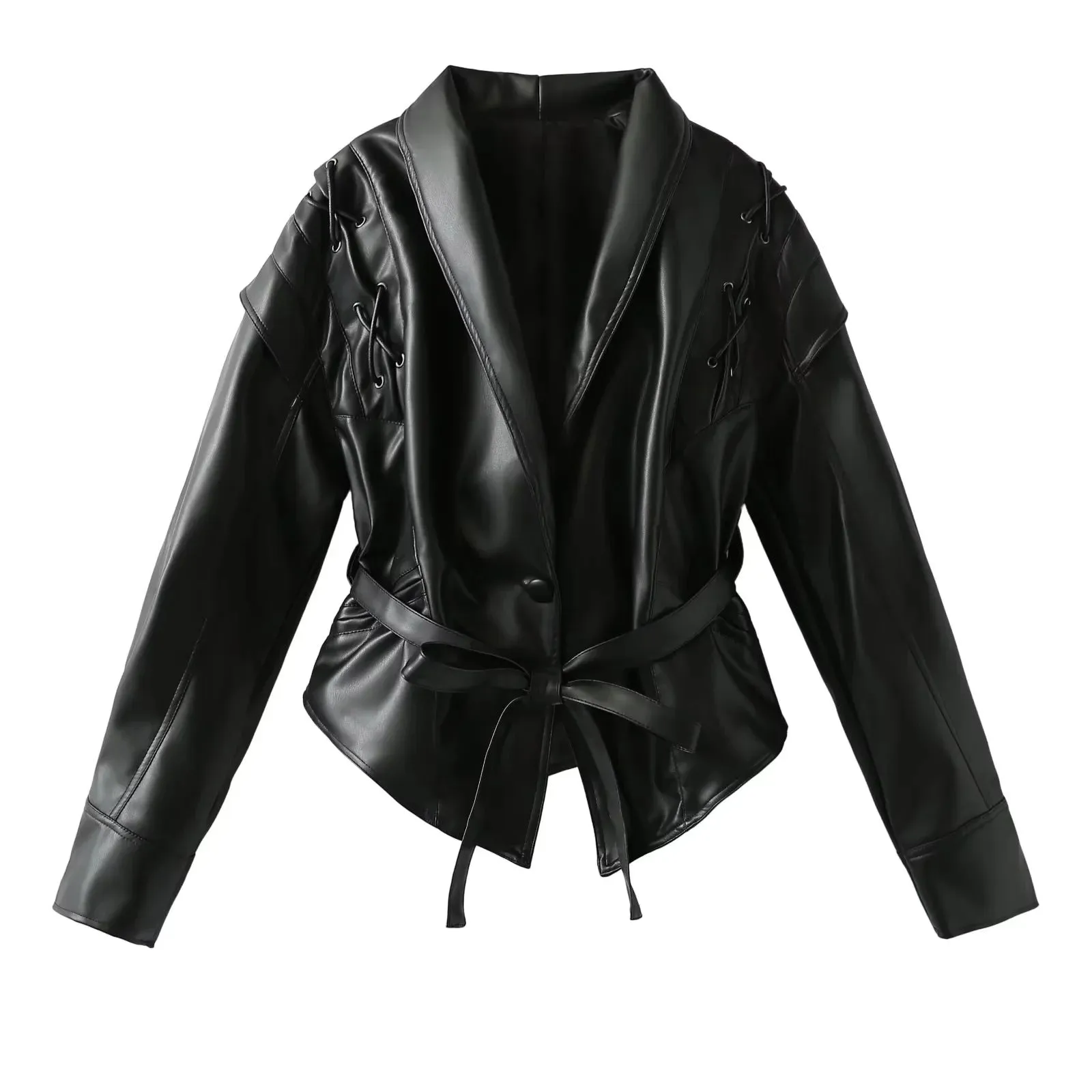 Chic Oversized Faux Leather Jacket with Retro American Vibes