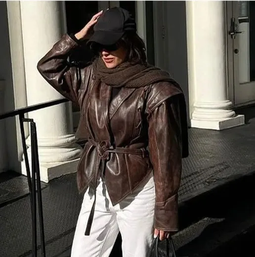Chic Oversized Faux Leather Jacket with Retro American Vibes