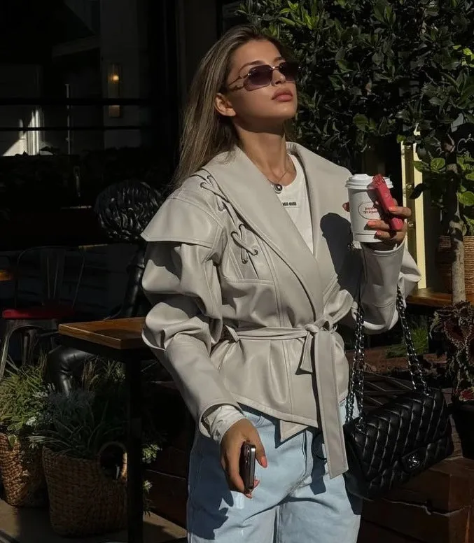 Chic Oversized Faux Leather Jacket with Retro American Vibes
