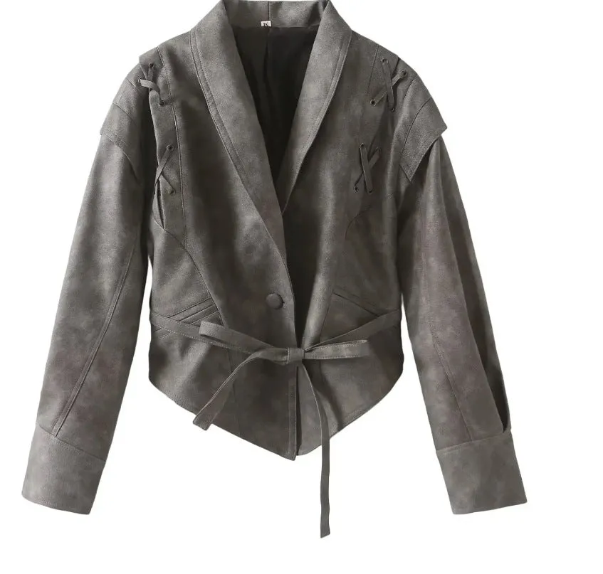 Chic Oversized Faux Leather Jacket with Retro American Vibes