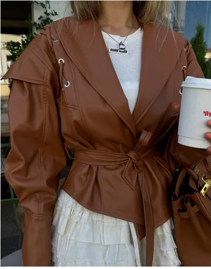 Chic Oversized Faux Leather Jacket with Retro American Vibes