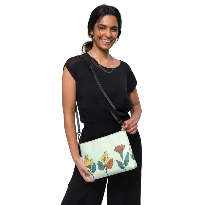 Chic Pretty Flowers Faux Leather Crossbody Bag