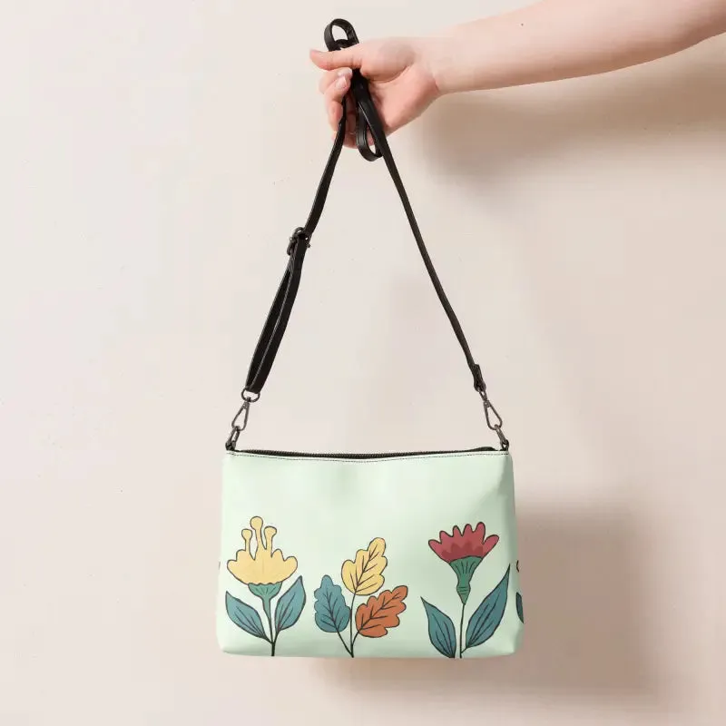 Chic Pretty Flowers Faux Leather Crossbody Bag