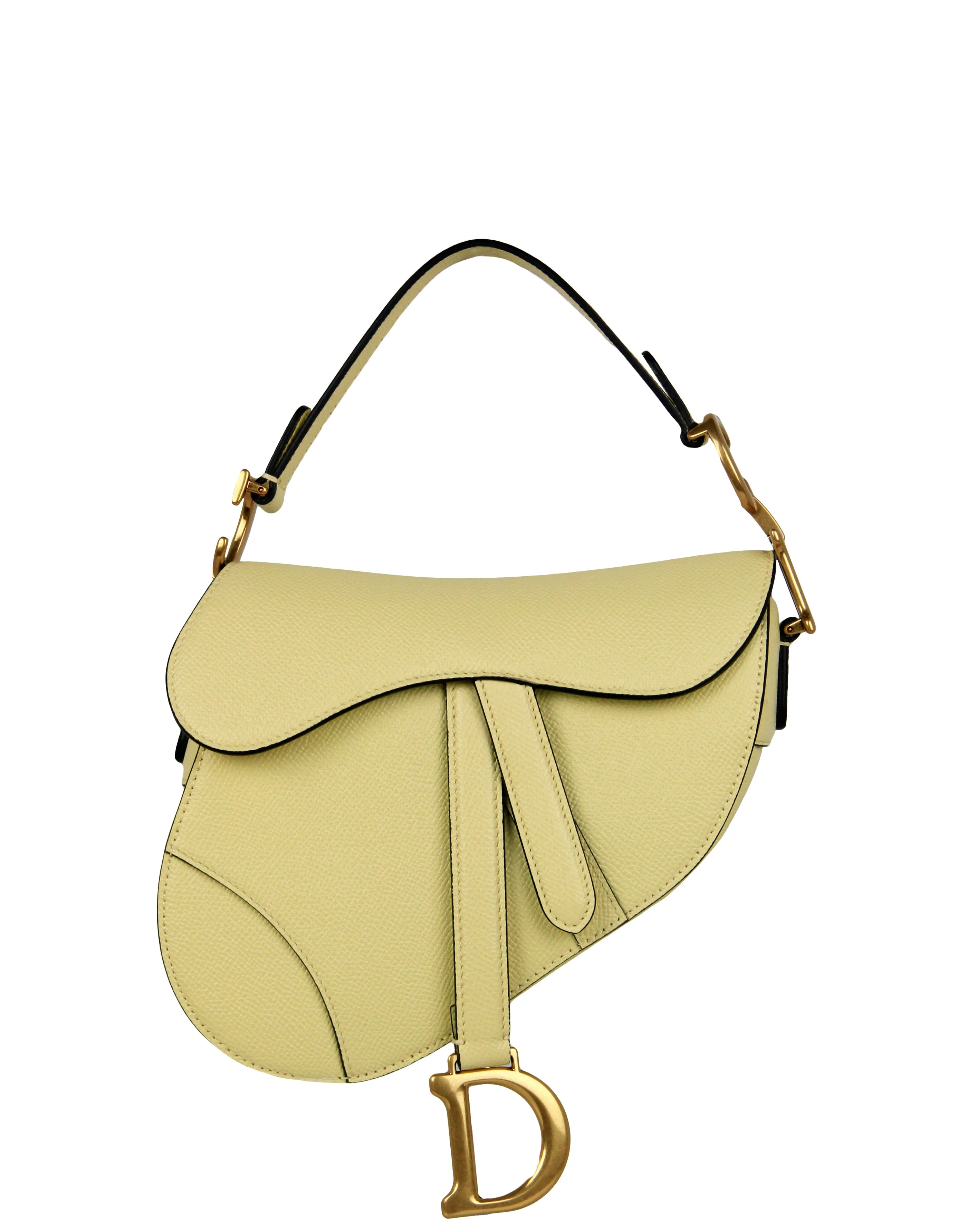 Christian Dior Yellow Grained Leather Mini Saddle Bag