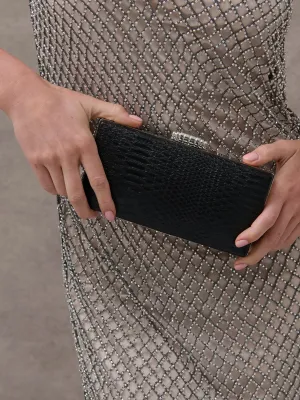 CIARA CROC EFFECT CLUTCH - BLACK