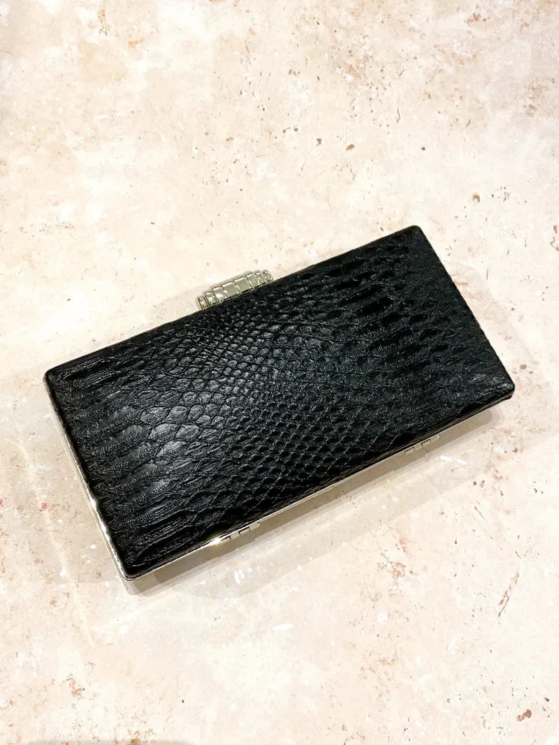 CIARA CROC EFFECT CLUTCH - BLACK
