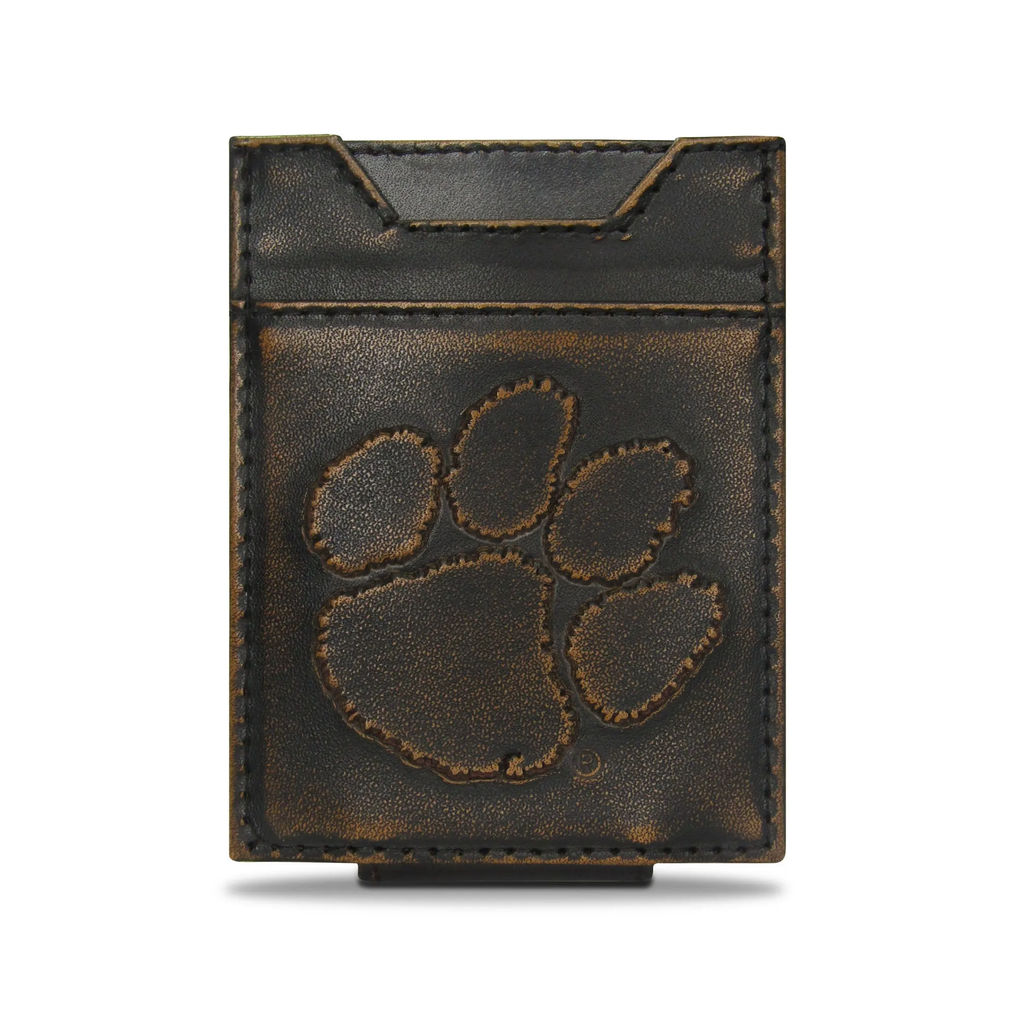 Clemson Tigers Burnished Leather Magnetic Front Pocket Wallet