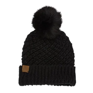 Coal The Maizy Knit Faux Fur Pom Womens Beanie - Black