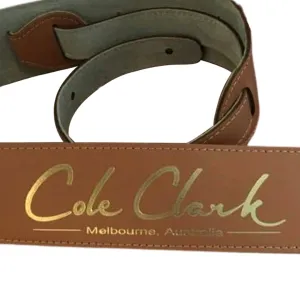Cole Clark - Leather Guitar Strap - Tan w/ Gold | Guitar Straps | STRAP-L-TAN-G