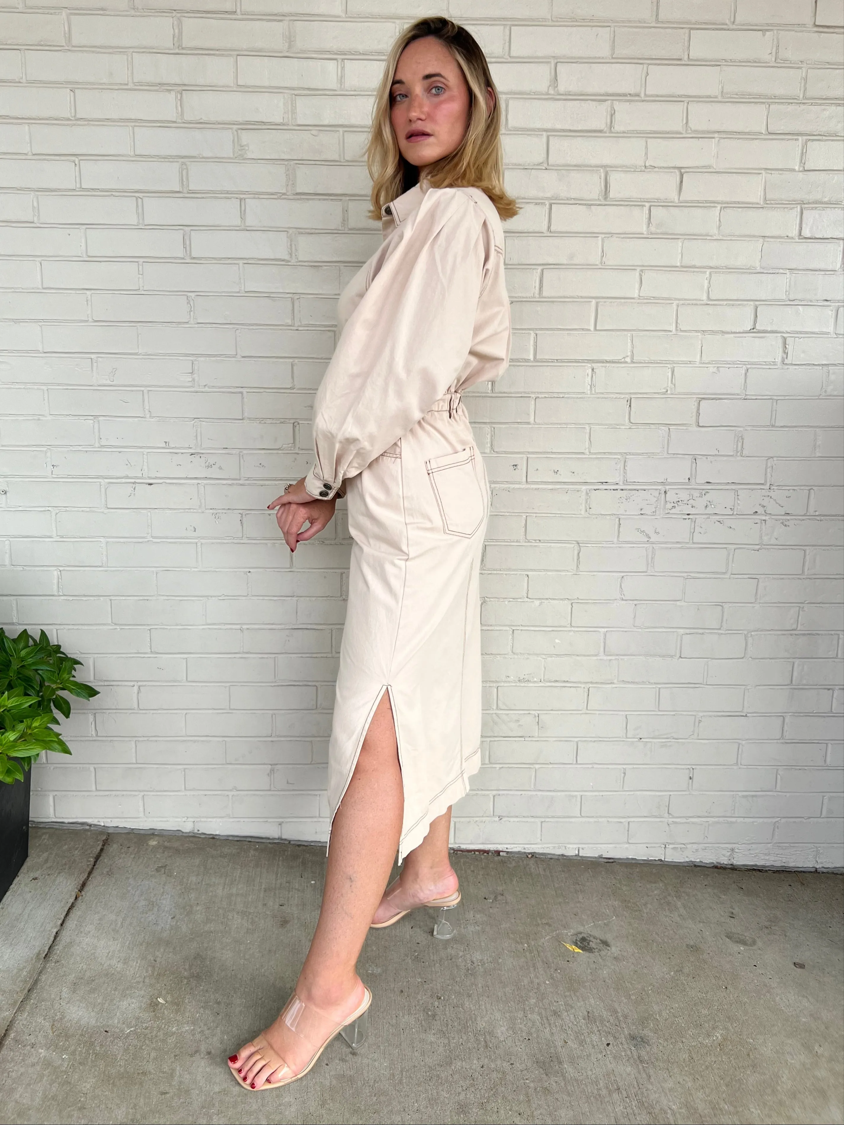 Composed Button Front Midi Shirt Dress