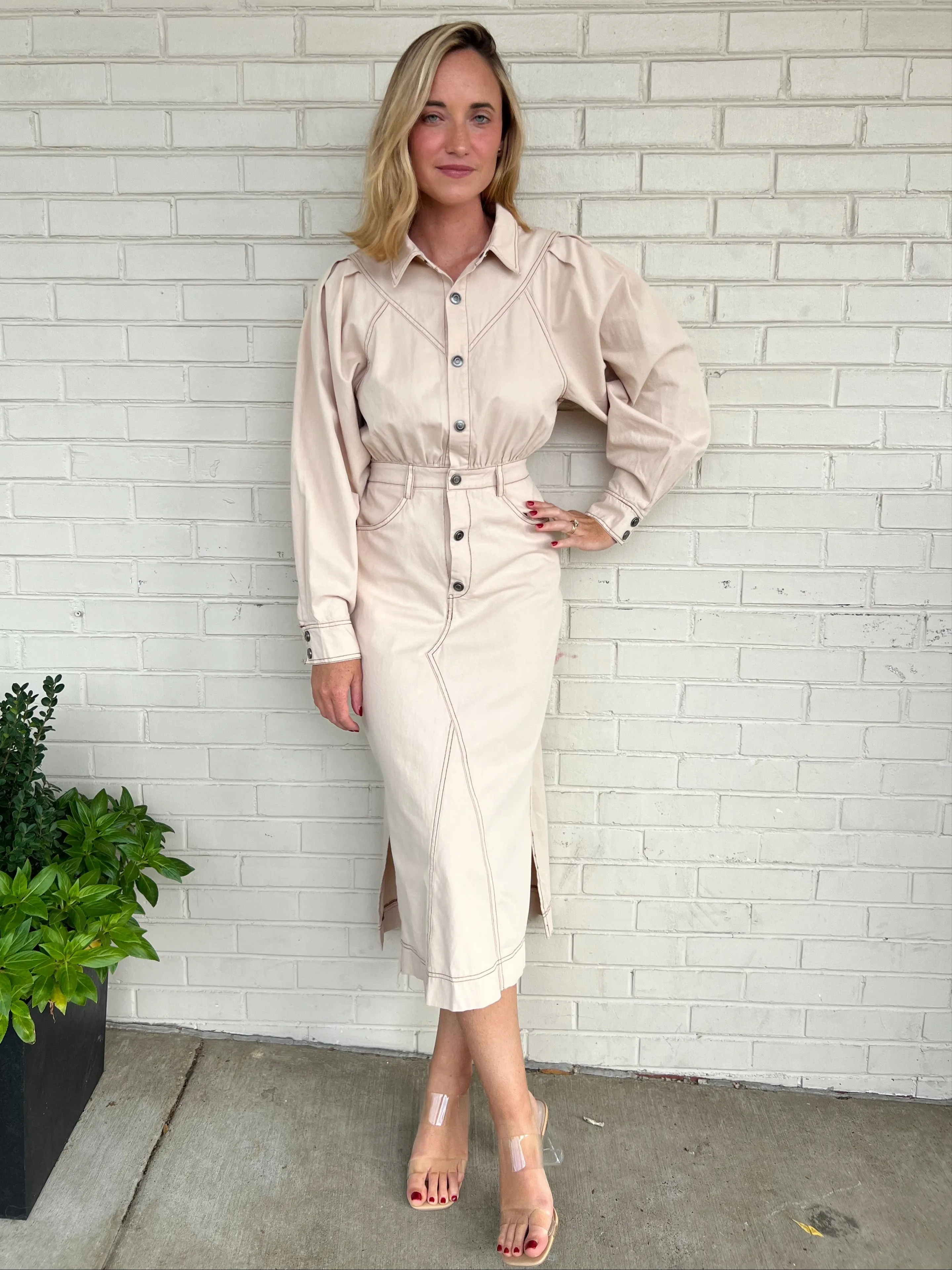 Composed Button Front Midi Shirt Dress