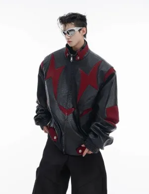Crocodile Pattern Contrast Leather Jacket