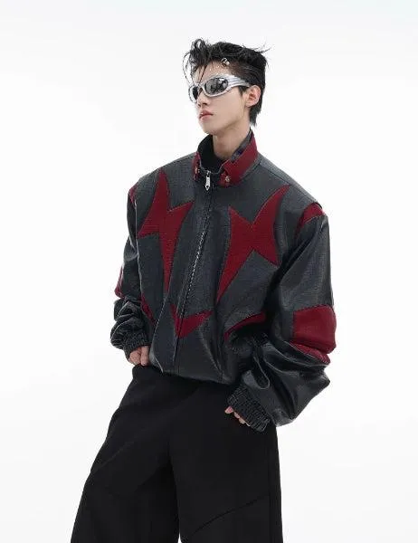 Crocodile Pattern Contrast Leather Jacket