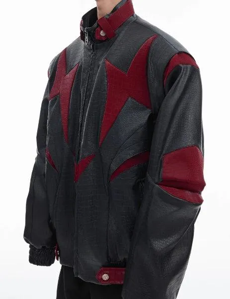 Crocodile Pattern Contrast Leather Jacket