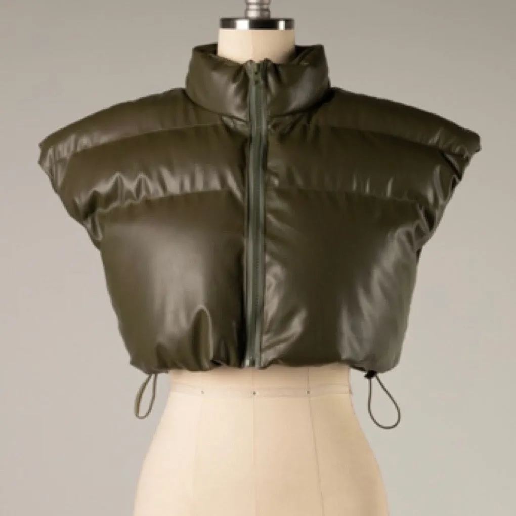 Crop faux leather vest