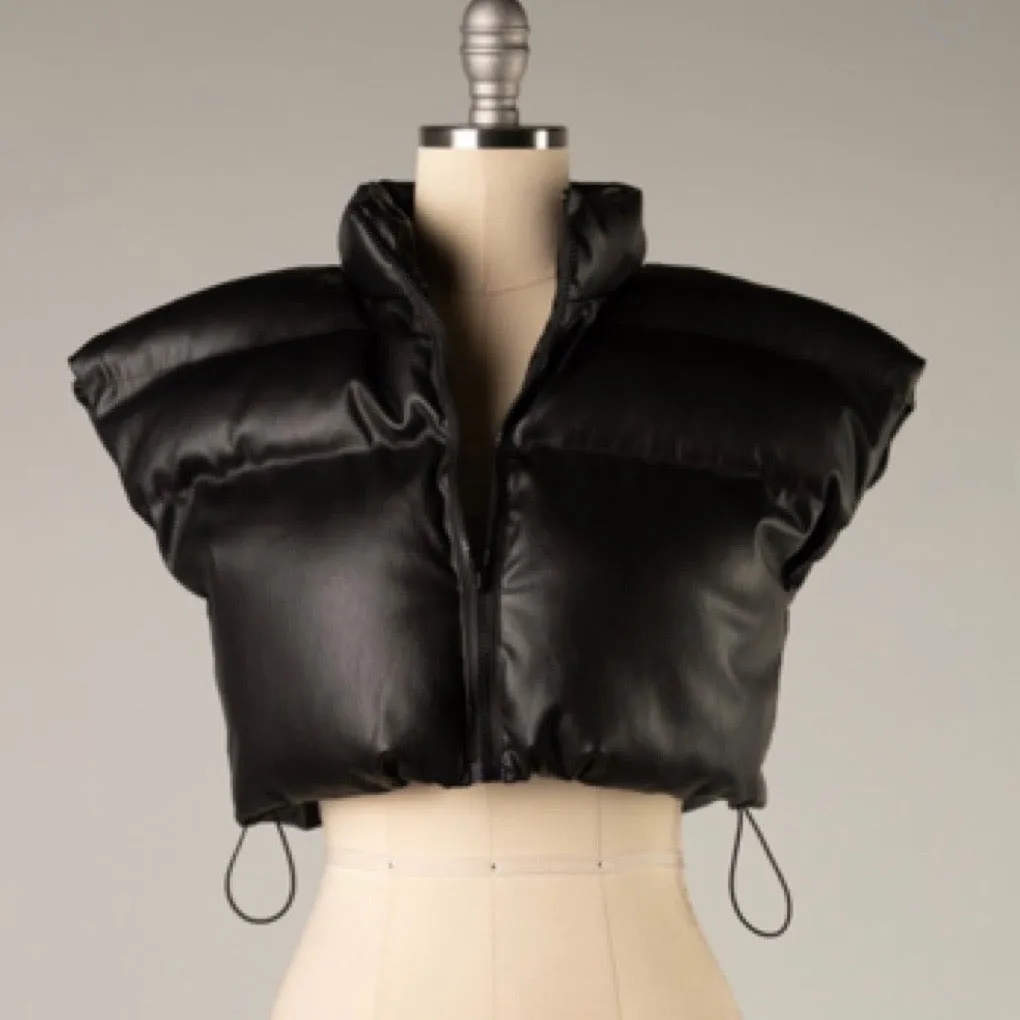 Crop faux leather vest