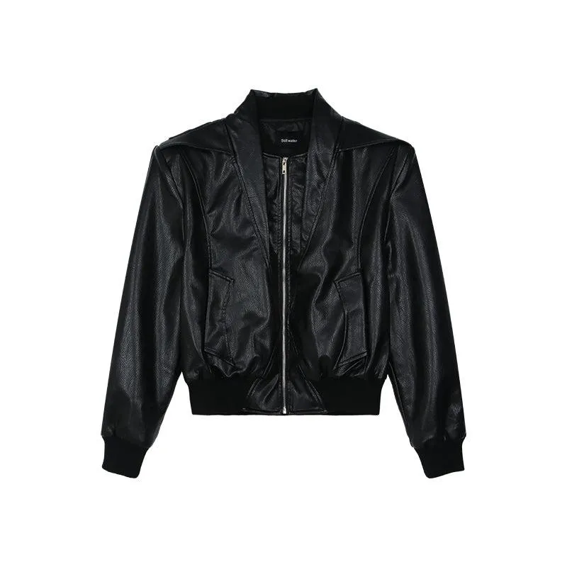 Cropped Faux Leather Biker Jacket