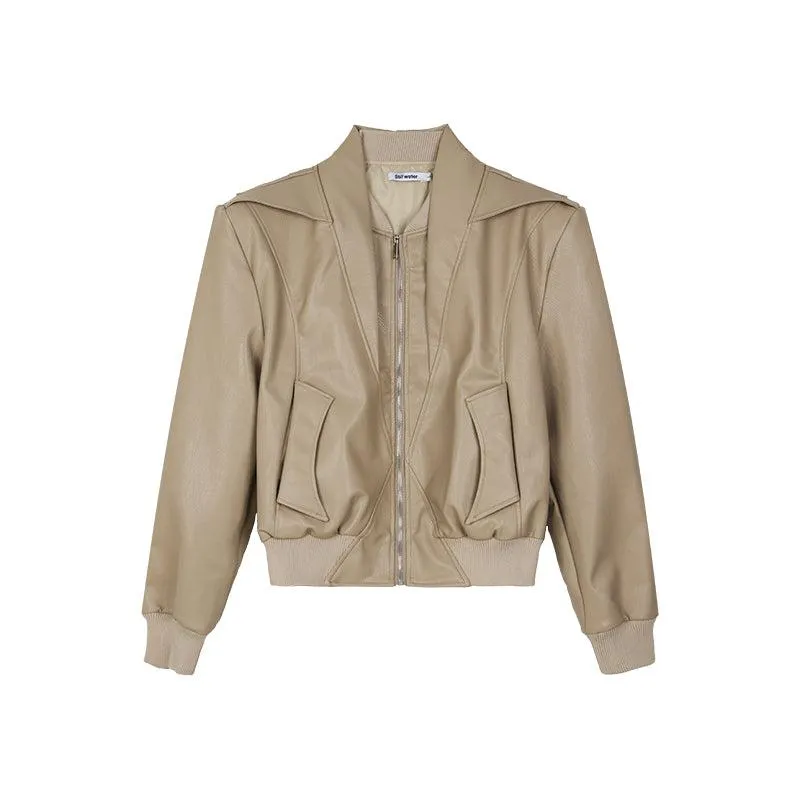 Cropped Faux Leather Biker Jacket