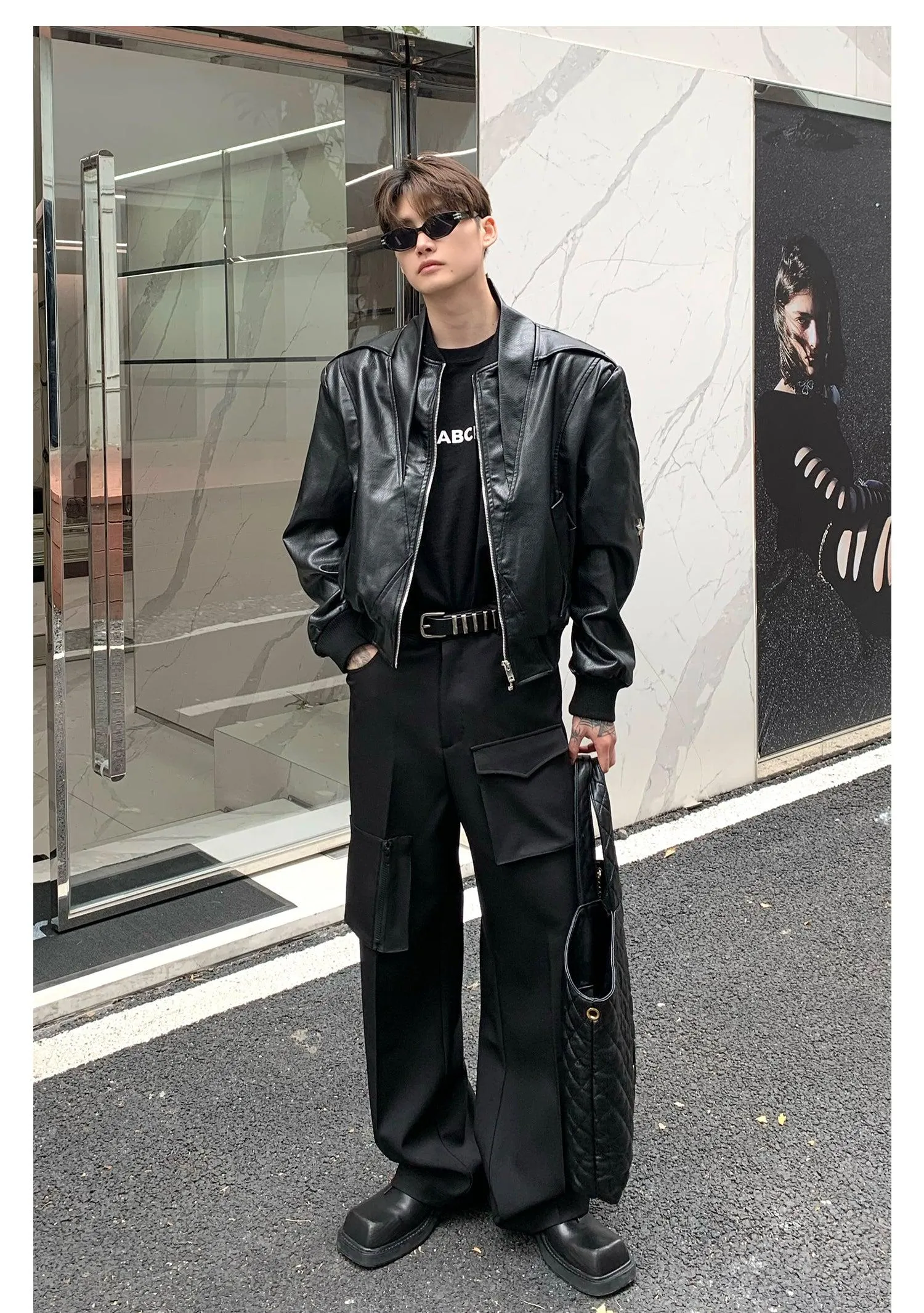 Cropped Faux Leather Biker Jacket
