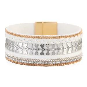 Cubic Zirconia & Polystyrene Two-Tone Curb-Chain Heart Bracelet